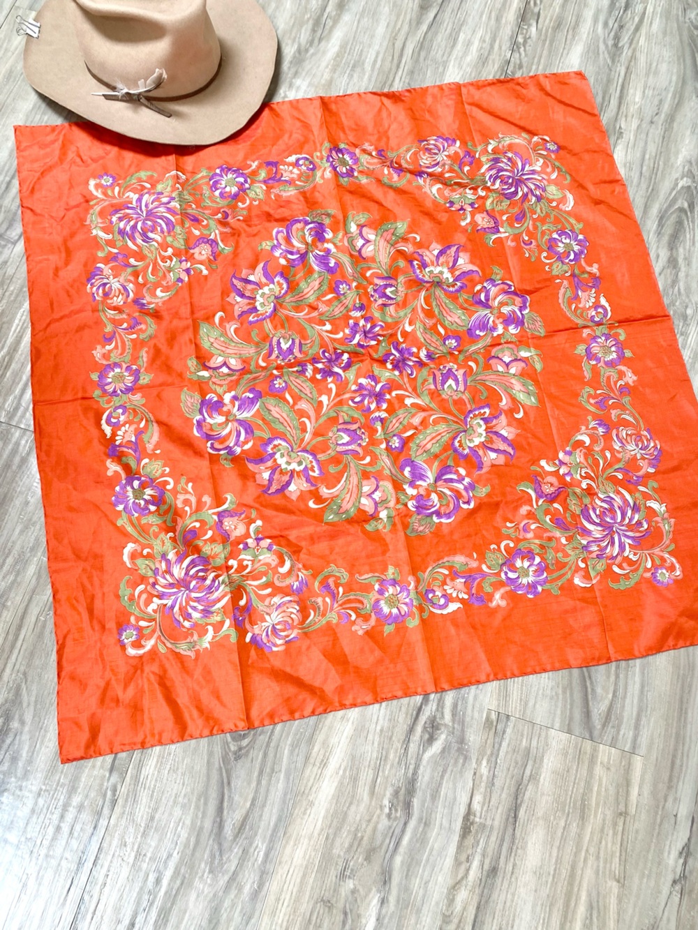 Artisan Silk boho floral scarf/wrap w resort vacay shabby chic prairie Country